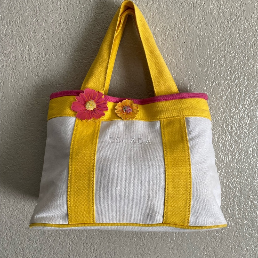 Escada Yellow and White Striped Tote